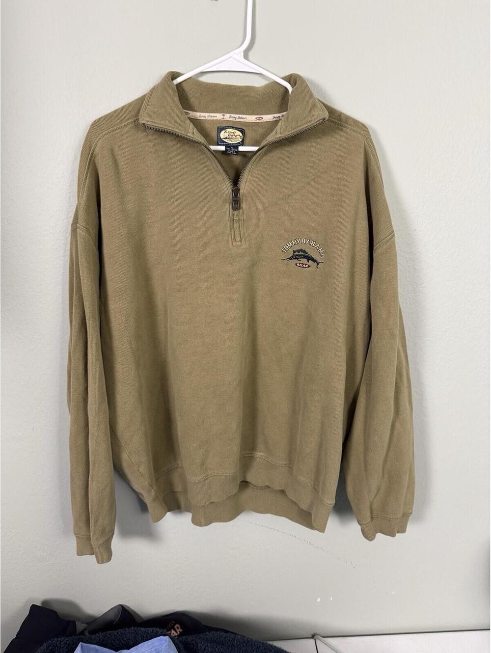 Tommy Bahama Men’s 1/4 Zip Pullover Sweatshirt Tan Marlin Logo XL